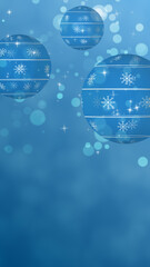 Blue Ornaments Illustration Vertical. Winter holidays illustration with blue ornaments and background and space to add Christmas greetings or promotional text. Vertical resolution.

