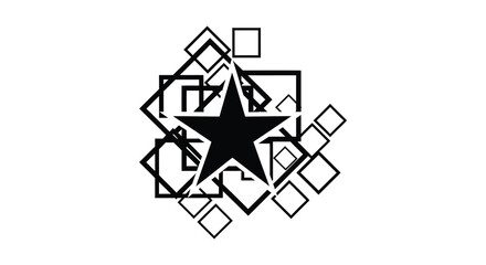 Geometric shapes and a prominent star form an abstract composition presenting a dark silhouette