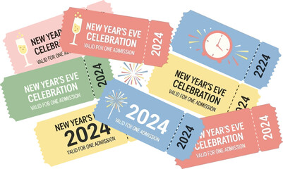 Colorful 2024 New Year Celebration Event Tickets Collection.