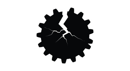 A fractured dark gear shape with sharp edges and radiating teeth a striking silhouette