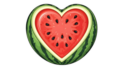 Silhouette of a watermelon slice in heart shape on black background © Kaniz