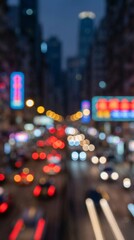 Abstract Urban Night Bokeh with Blurred City Lights and Traffic