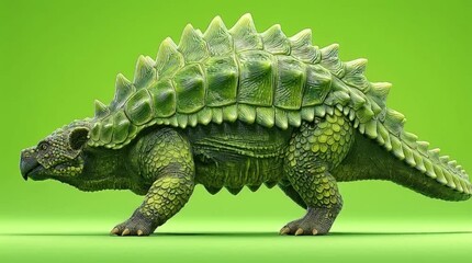 Dynamic prehistoric dinosaur illustration featuring a robust cartoon animal rendered in 3D against a vibrant green screen backdrop, perfect for special effects compositing and animated projects