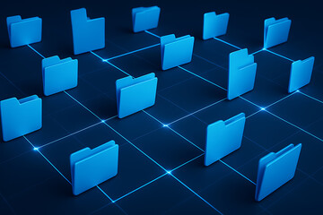 Digital network folders in virtual space representing data storage and organization