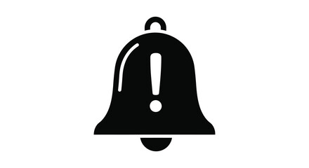 A striking black bell icon displayed against a white background a bold silhouette