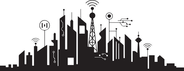 Modern smart city graphic. design Vector black silhouette