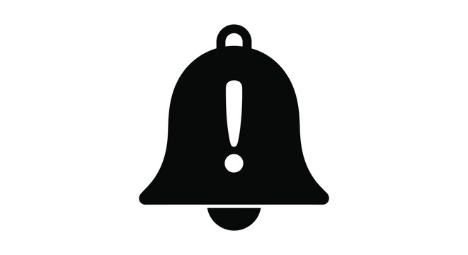 A striking black bell icon presented in a minimalist style a bold silhouette