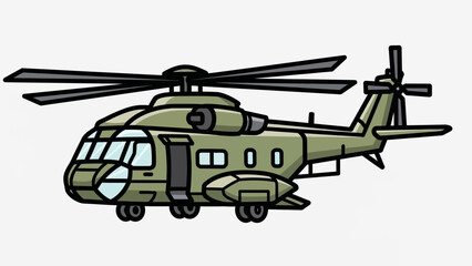 Fototapeta premium Cartoon illustration of a modern military utility helicopter in flight