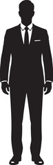 Full body black silhouette of a man in a formal suit with tie and dress shoes, representing professionalism and business also transparent background