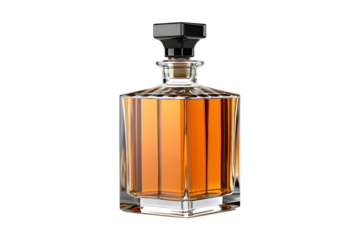 Elegant Faceted Crystal Whiskey Decanter Amber Liquor Black Stopper Barware Glass Bottle