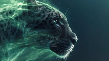 Majestic Jaguar Portrait: A powerful jaguar's profile emerges from ethereal energy, showcasing its strength and beauty with a captivating gaze. © Andrew