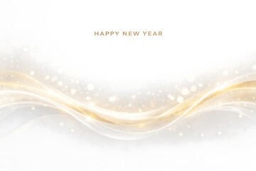 Abstract golden waves with sparkling lights and Happy New Year text