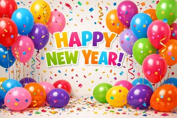 Happy New Year Balloons Confetti and Party Decorations