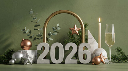 Celebrating New Year 2026 with Festive Decorations and Champagne Toast