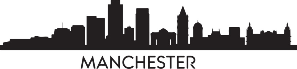 Obraz premium Manchester skyline Black vector illustration. Travel poster. design Vector black silhouette