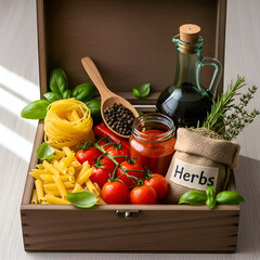 Gourmet Italian Ingredients Pasta Herbs Oil Tomatoes