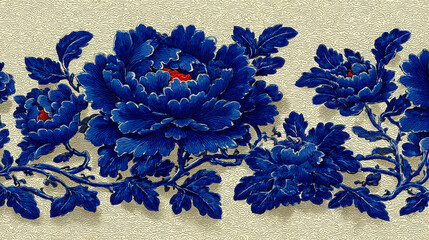 Elegant blue chinoiserie floral wallpaper