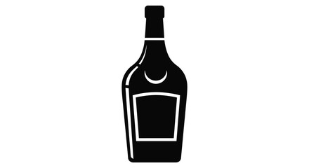 A stark black silhouette of a classic liquor bottle against a plain white background silhouette