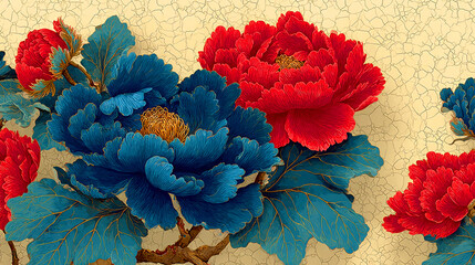 Vintage chinese peony floral seamless pattern