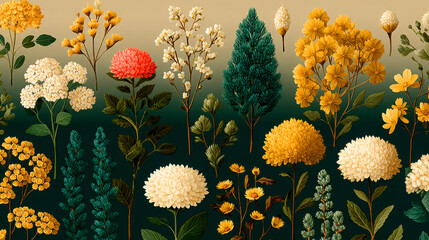 Apothecary herbs repeating pattern botanical art