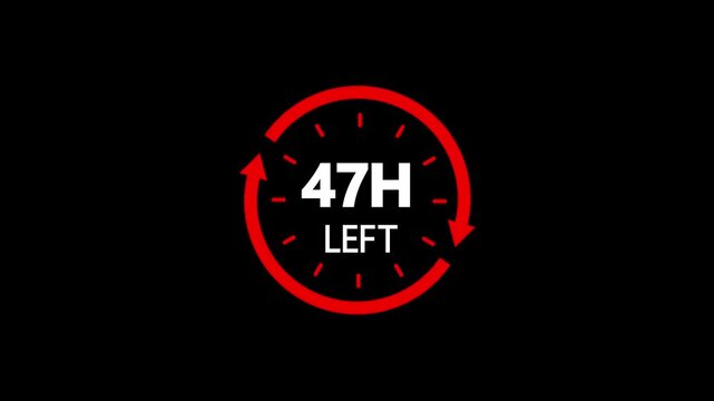Countdown timer showing 47 hours left with red circle and arrows on black background.