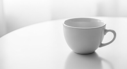 White ceramic cup on a white surface with diffused light