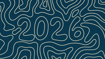 Fototapeta premium 2026 Abstract Gold Line Topography Map Contour Blue Background New Year Grunge Texture.Vector Illustration