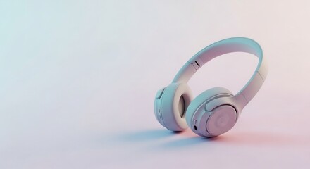 White overear headphones on a pink and blue gradient background