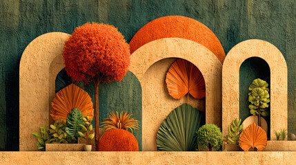 Abstract botanical arches nature scene