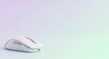 White wireless mouse on a pastel gradient background