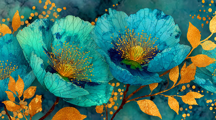 Watercolor teal floral wallpaper