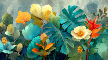 Watercolor tropical floral abstract wallpaper