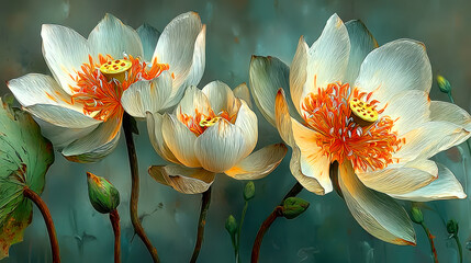 White lotus flowers gray texture wallpaper