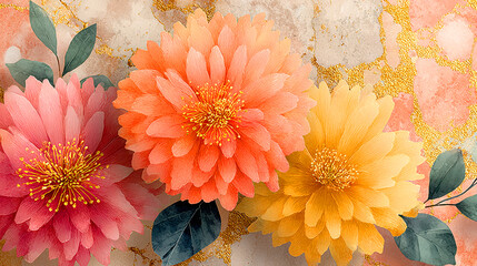 Radiant abstract alcohol ink floral patterns