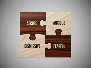 Four puzzle pieces with attachment styles secure anxious dismissive fearful