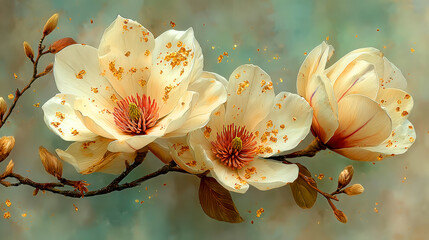 Delicate white magnolia blossoms spring bloom