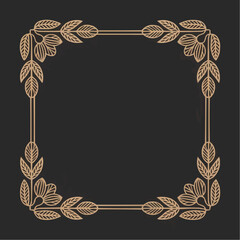 Elegant Frame Design on Dark Background: An exquisite frame, meticulously crafted with intricate floral and leaf motifs, graces a somber dark canvas. It's a harmonious blend of nature and art.