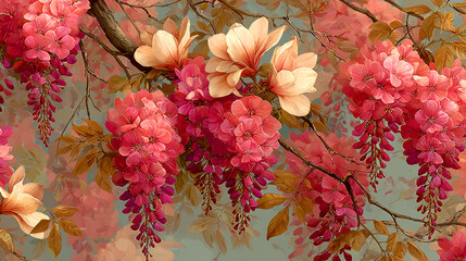 Chinoiserie floral pattern soft pink