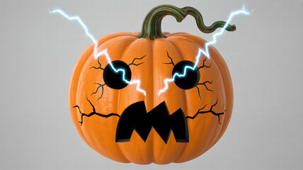 Spooky jack-o-lantern with glowing lightning bolts and menacing face