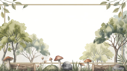 Whimsical forest scene with mushrooms and trees in a natural setting