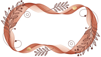 Elegant floral ribbon frame with leaves and gold accents