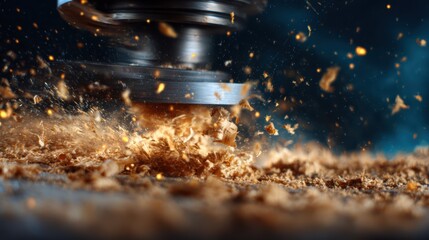 An artistic close-up shot of wood shavings created by a lathe machine in action, capturing both the beauty and precision of craftsmanship in woodworking processes and equipment.