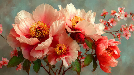 Soft pink peonies floral wallpaper design