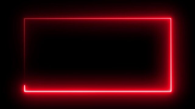 4K Animated Red Neon Glowing Frame Border with Electric Light Stroke Moving in a Rectangular Loop on Black Background