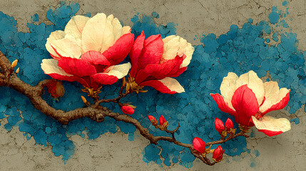 Beautiful magnolia blossoms on textured background