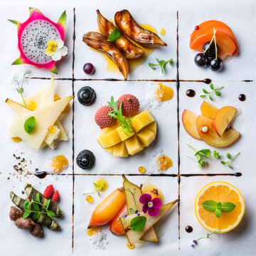 Gourmet-Fruchtkomposition im Tic-Tac-Toe-Design