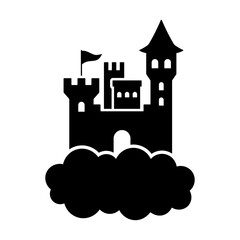 Obraz premium Castle on a cloud icon. Black silhouette. Front and side view. Vector simple flat graphic illustration. Isolated object on a white background.