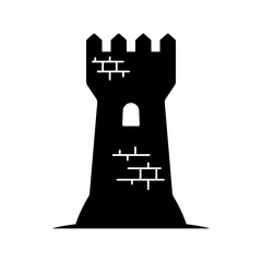 Watchtower icon. Castle tower. Black silhouette. Front and side view. Vector simple flat graphic illustration. Isolated object on a white background.