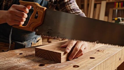 Precision woodworking: measuring and sawing techniques in workshop
