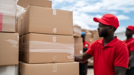 Delivery Team with Cardboard Boxes, Shipping , Logistics